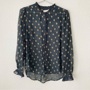 Anthropologie TheKorner Sheer Black and Gold Button Down Blouse